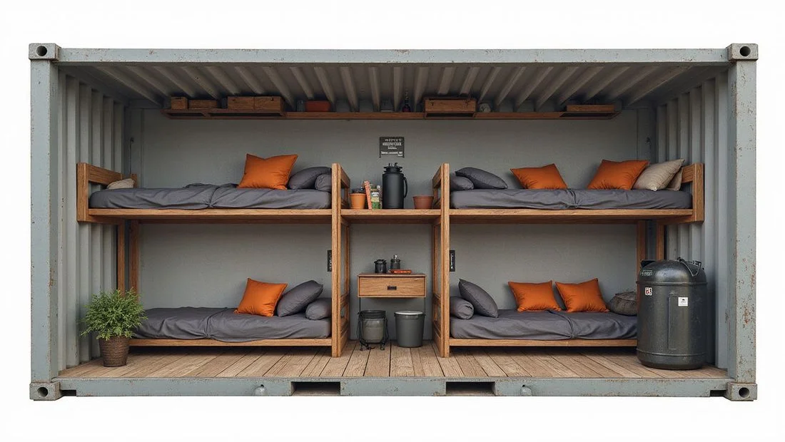 40ft bunk-layout hunting cabin with gear storage