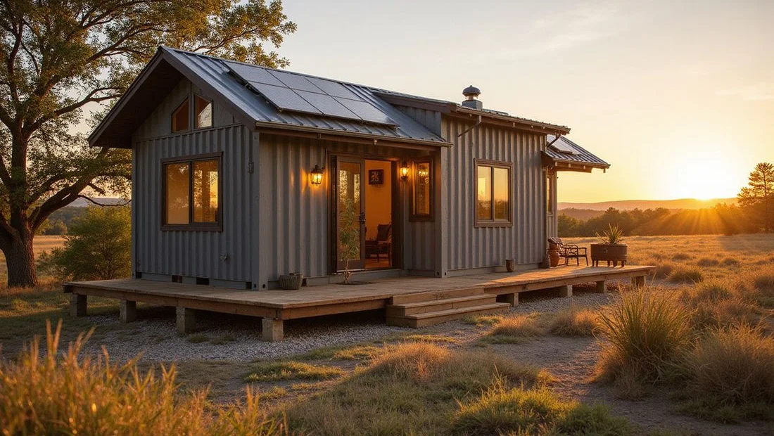 Container home rental on Hill Country acreage with off-grid solar