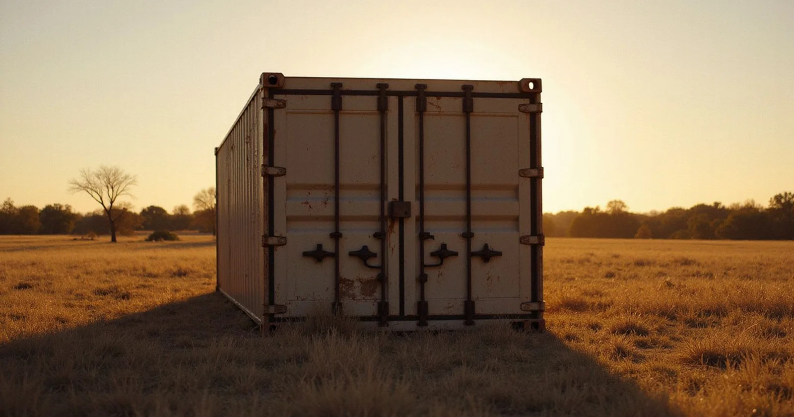 Container hunting cabin locked and shuttered for security on a remote lease