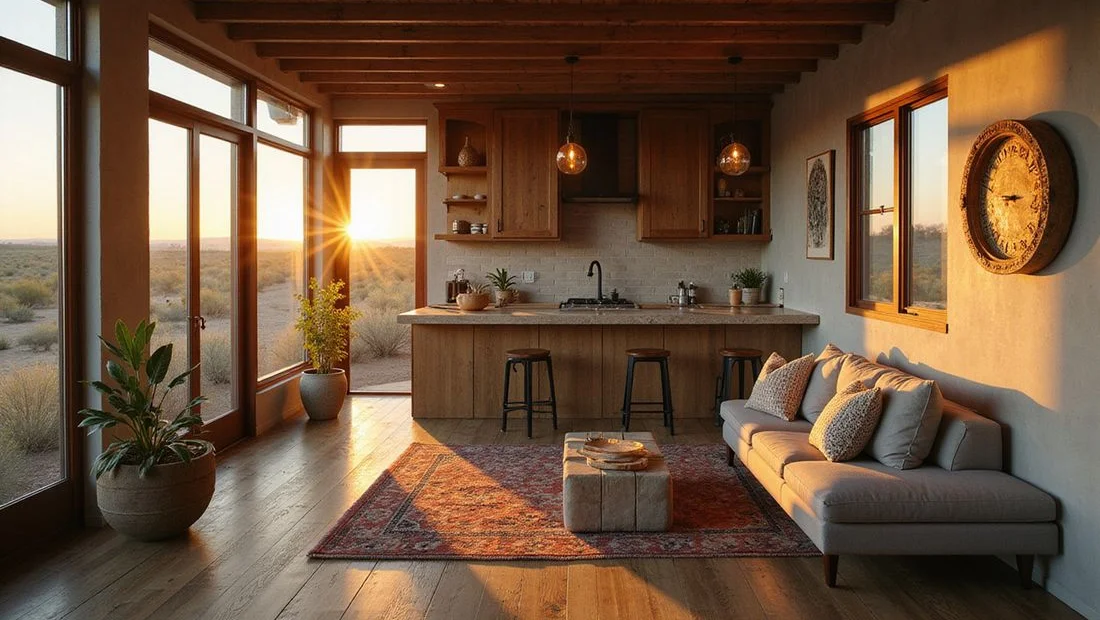 Cozy container home rental interior styled for guests