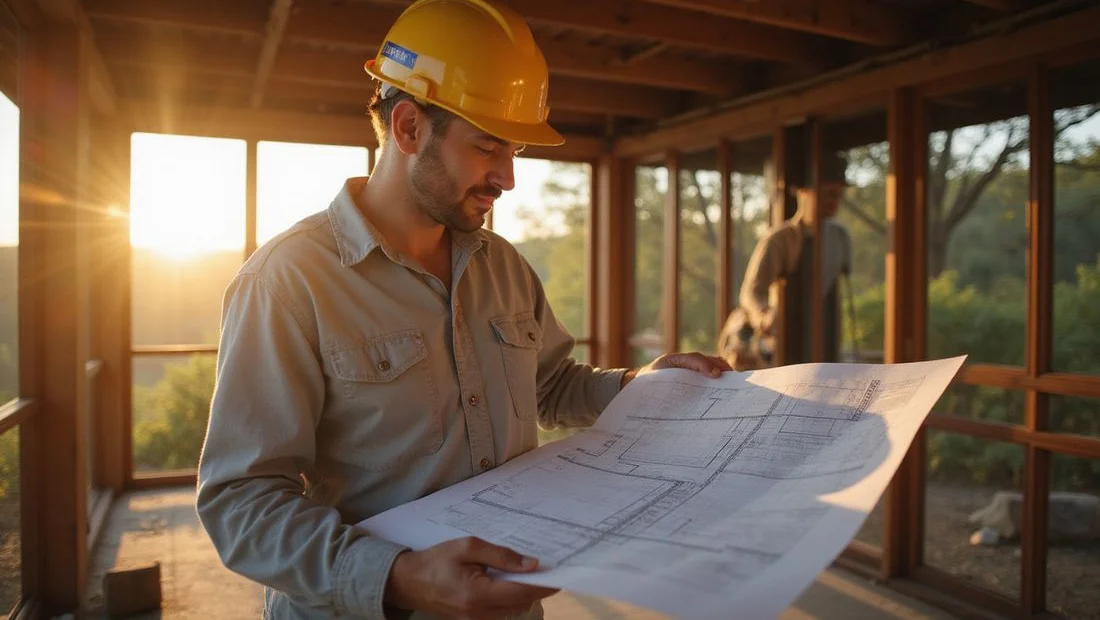 Engineer reviewing a PE-stamped structural plan set