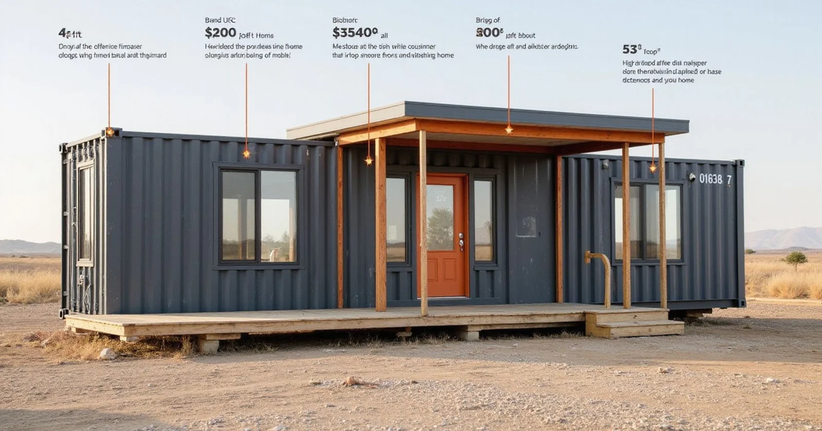 Finished container home on Texas land with model sizes and price ranges