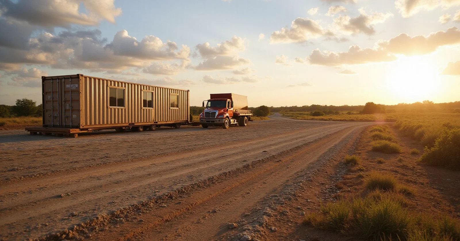 Graded rural building pad with an access road ready for a container home