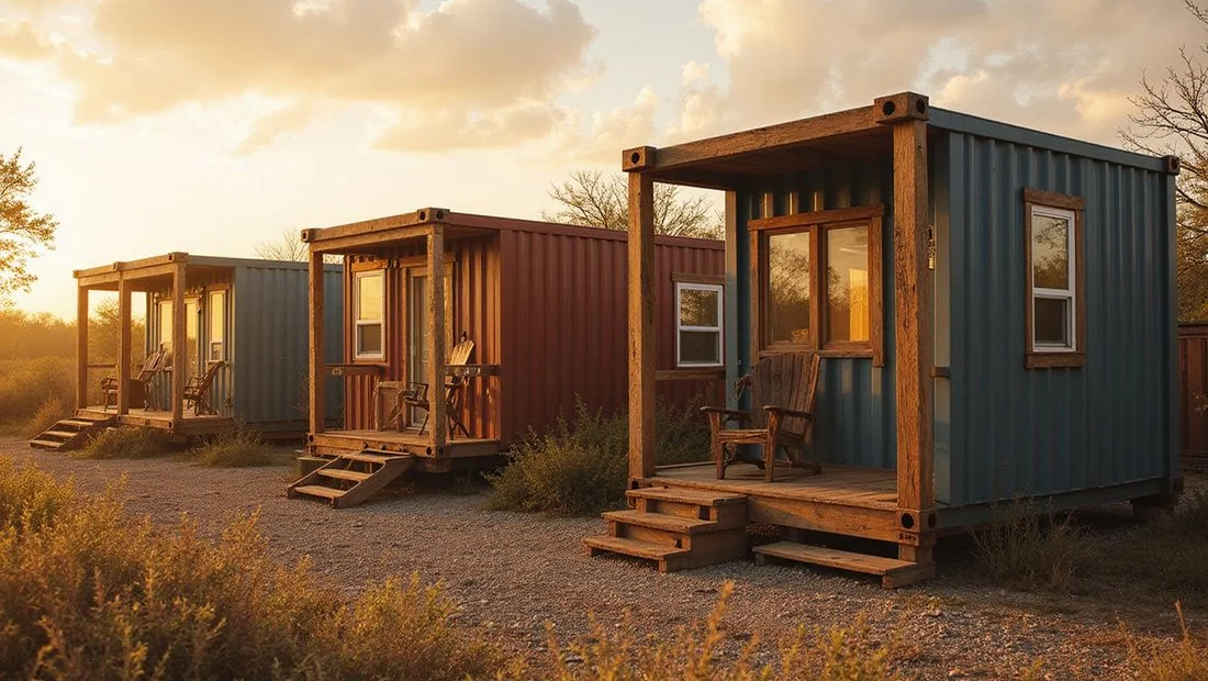 In-stock container homes staged for delivery