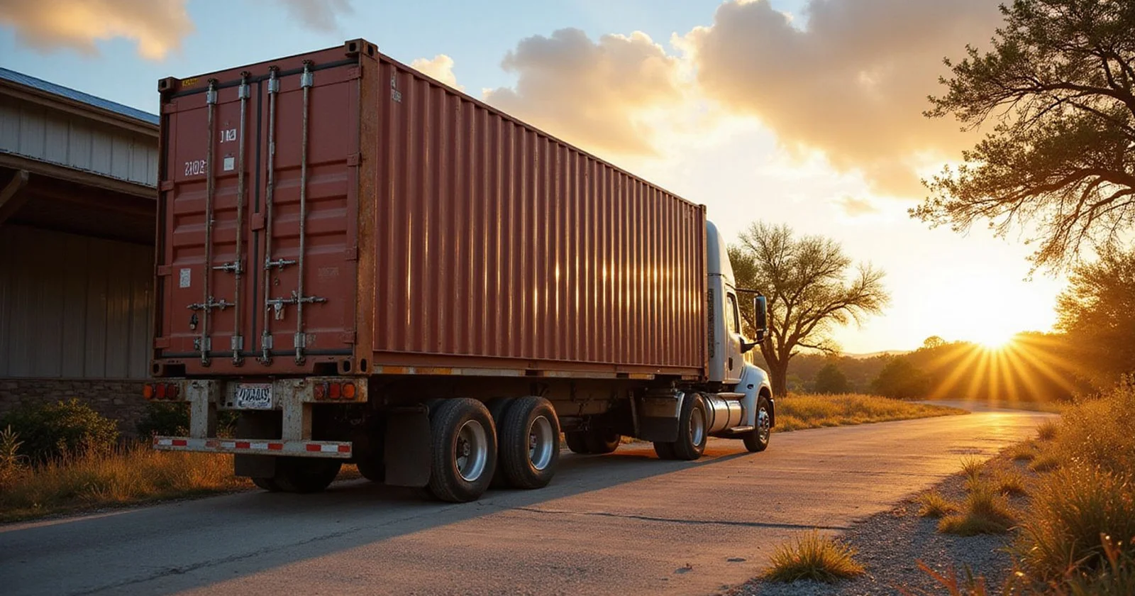 Ready-to-ship container home departing the shop for delivery