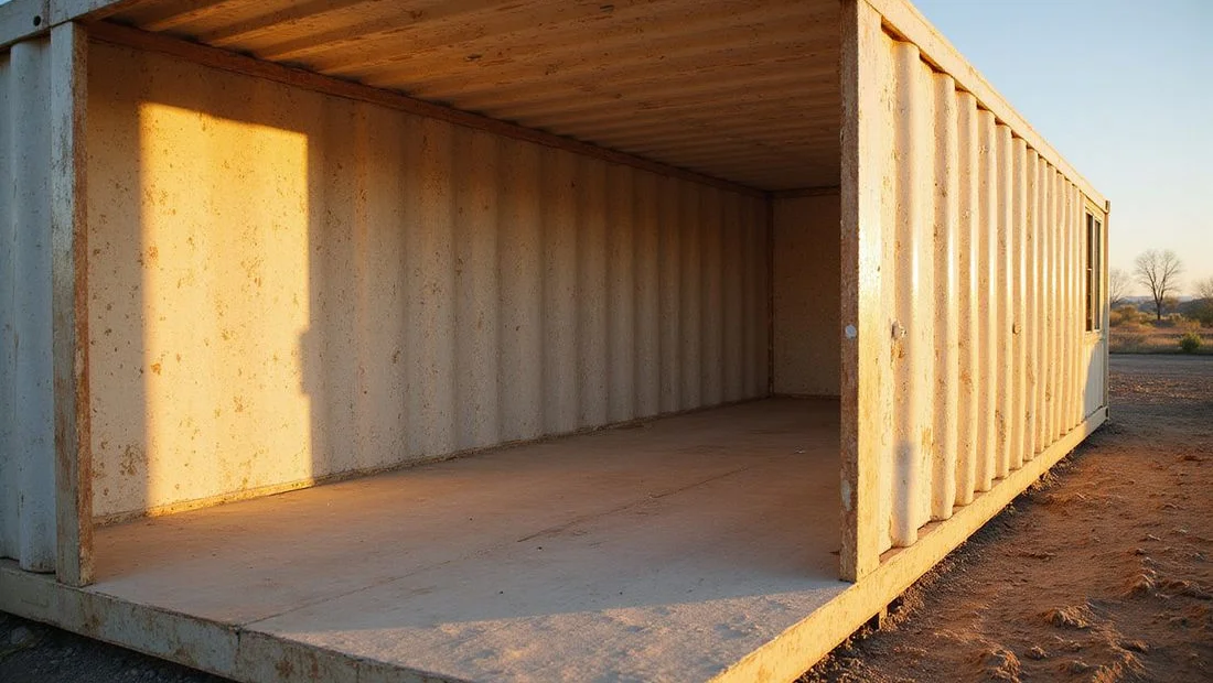 Roughed-in DIY container kit shell awaiting finishing