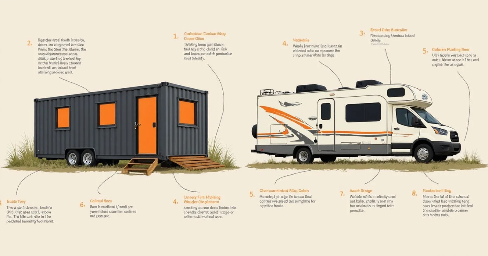 A steel container hunting cabin beside an RV on a Texas lease
