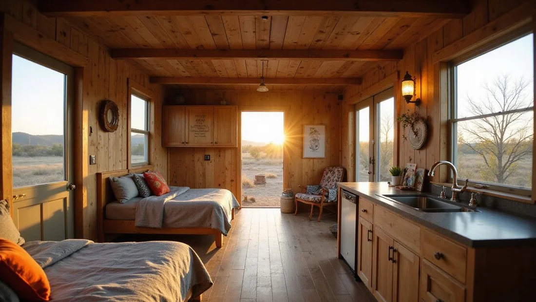 Spacious 53ft container home interior with two bedrooms