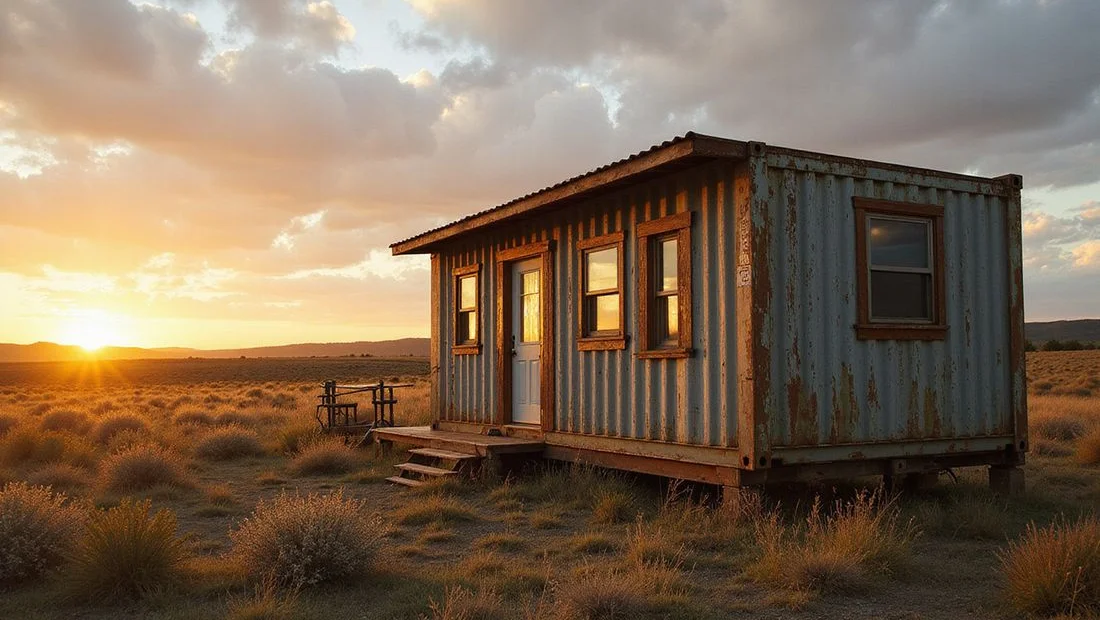 Steel container hunting cabin holding up to weather over years