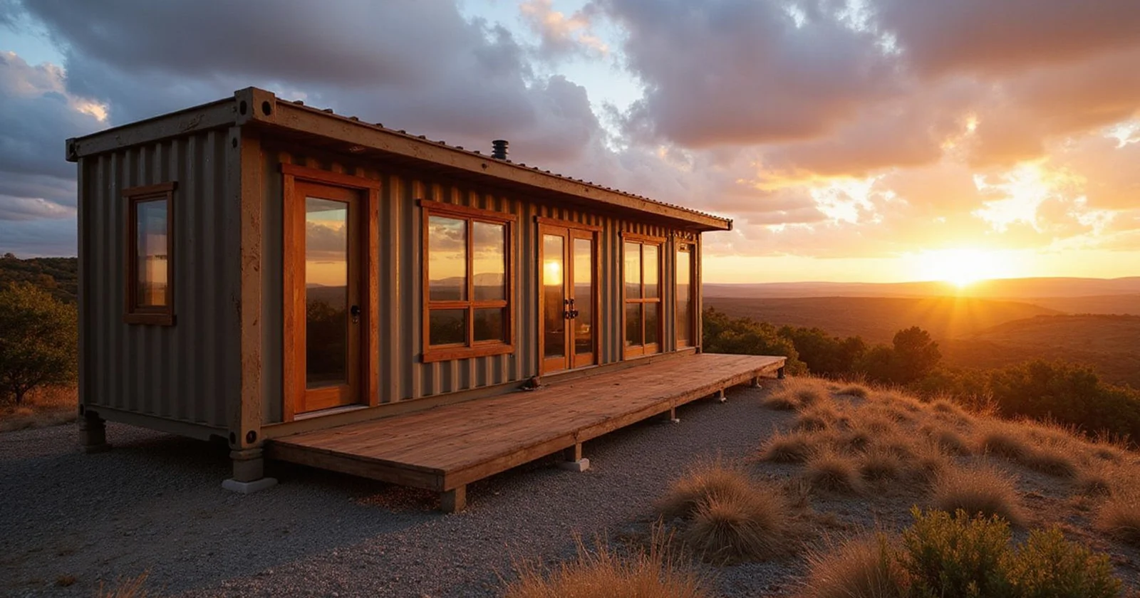 Container home short-term rental with a deck overlooking the Hill Country